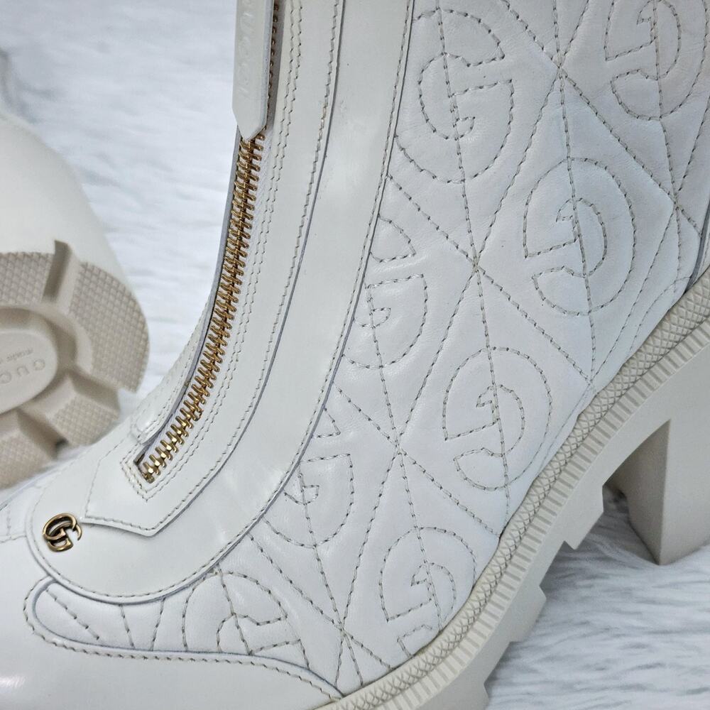 Gucci Calfskin G Rhombus Quilted Ankle Boots White 39.5G | 9.5 US - Picture 5 of 16